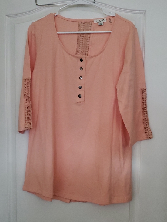 Simply Noelle Tops - Simply Noelle Peach Crochet-Trim Henley Tunic